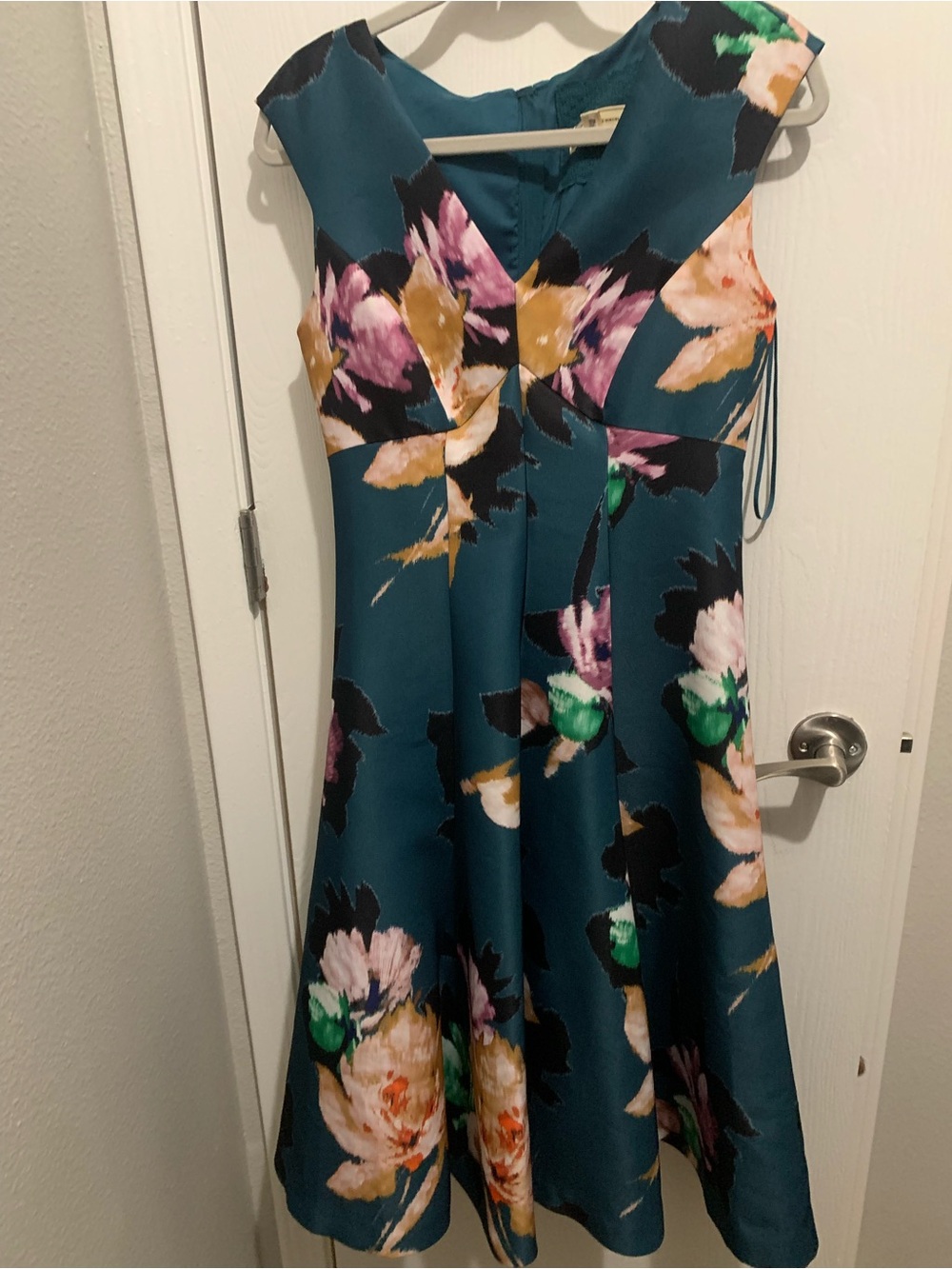 Moulinette Soeurs Teal Floral Fit-and-Flare Dress